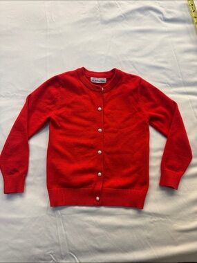 Girls' Red Button-Front Crewneck Cardigan Sweater Size 7T